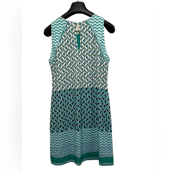 Hale Bob EUC Size M Pretty Blue Green Geometric Print Sleeveless Dress (0630) - Picture 7 of 12
